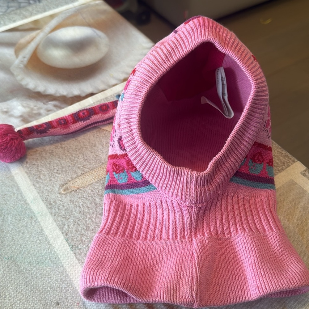 Maximo Kids Pink Knit Balaclava Hat with Pom Pom